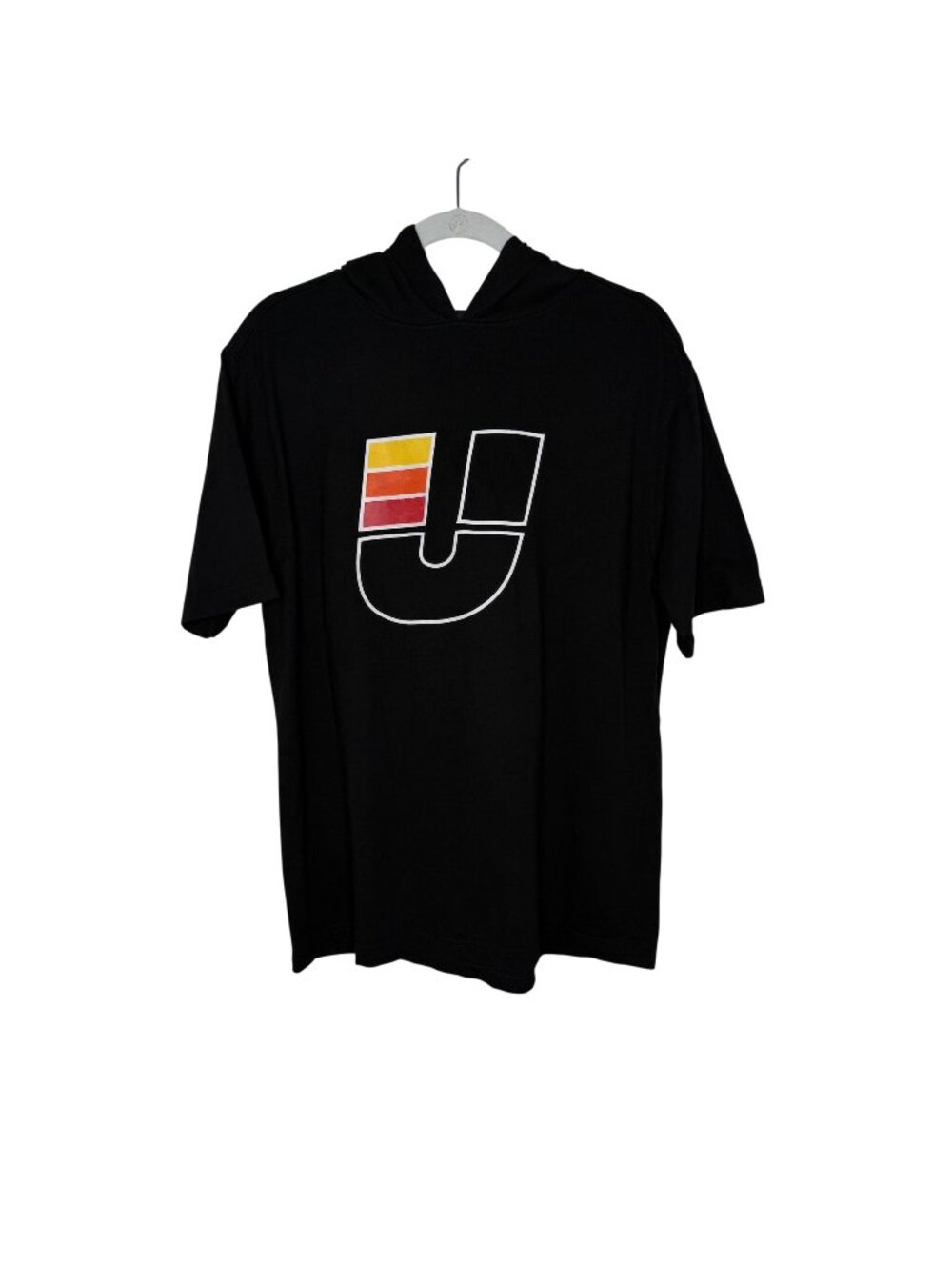 Undefeated Black Hooded T-Shirt With Colorful U Logo Graphic, M